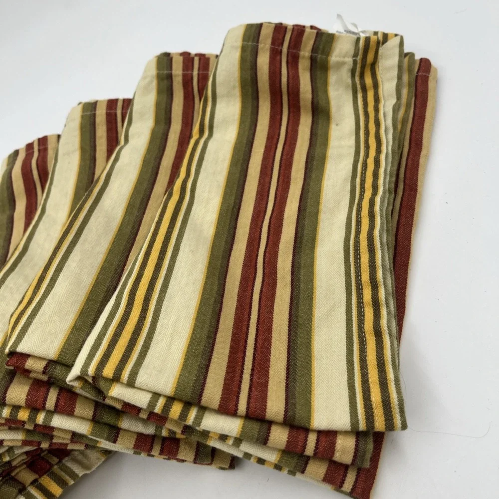 Pier 1 Fall Striped Cloth Napkins (qty 10) Cotton Retired Thanksgiving Dinner